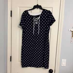 Tommy Hilfiger Navy and White Polka Dot Lace-Up Mini Dress